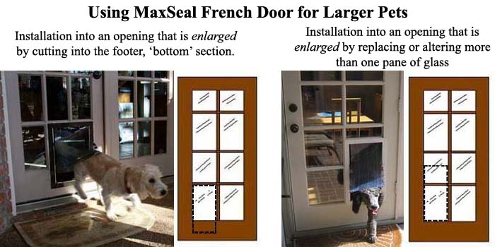 Custom Made Maxseal French Door Pet Doors For Removable Glass Panes Single And Dual Flap Versions Mild To Harsh Climate Weather Barrier Design - French Patio Doors With Built In Dog Door